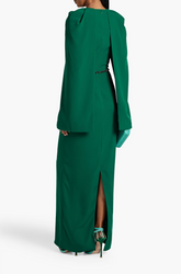 Draped cape-sleeve gown with embellished waist –Jermen